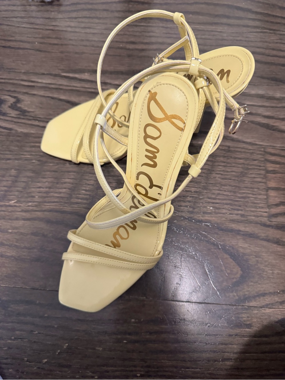 Sam Edelman Pale Yellow Strappy Square-Toe Heeled Sandals